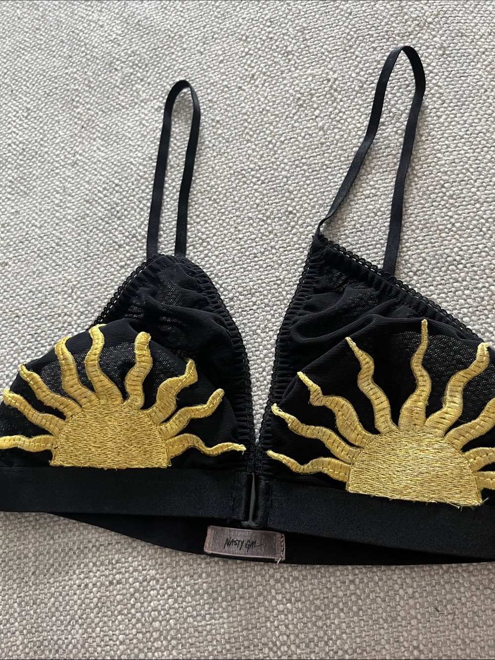 Nasty Gal Celestial Sun Mesh Bra Embroidered Black Bralet XS - Picture 12 of 12